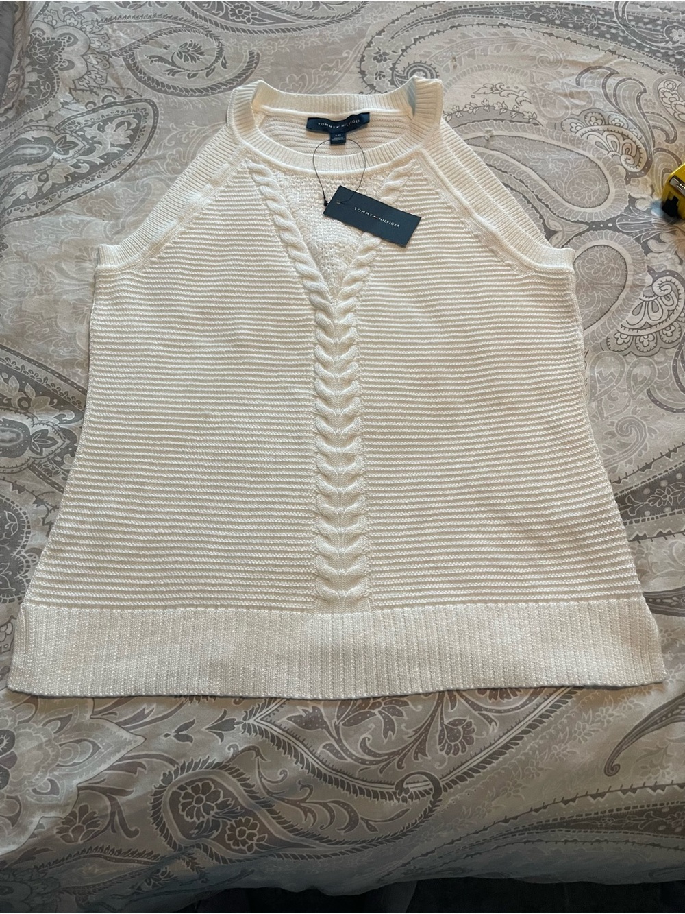 TOMMY BAHAMA Sz L Knit Tank Sweater White Cotton/Modal/Rayon Luxury Resort Wear